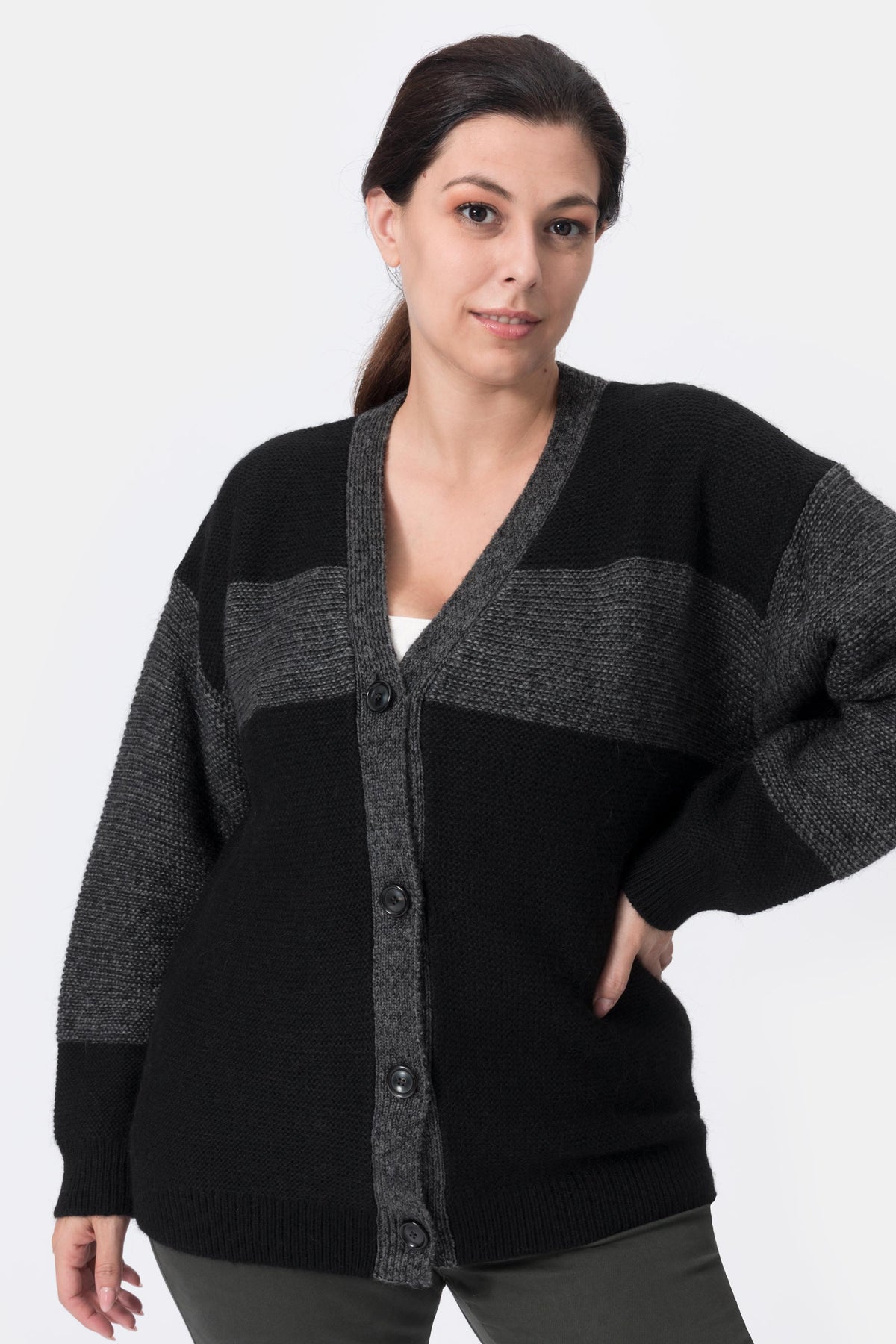 Vicki Cardigan bicolore in lana e alpaca Nero